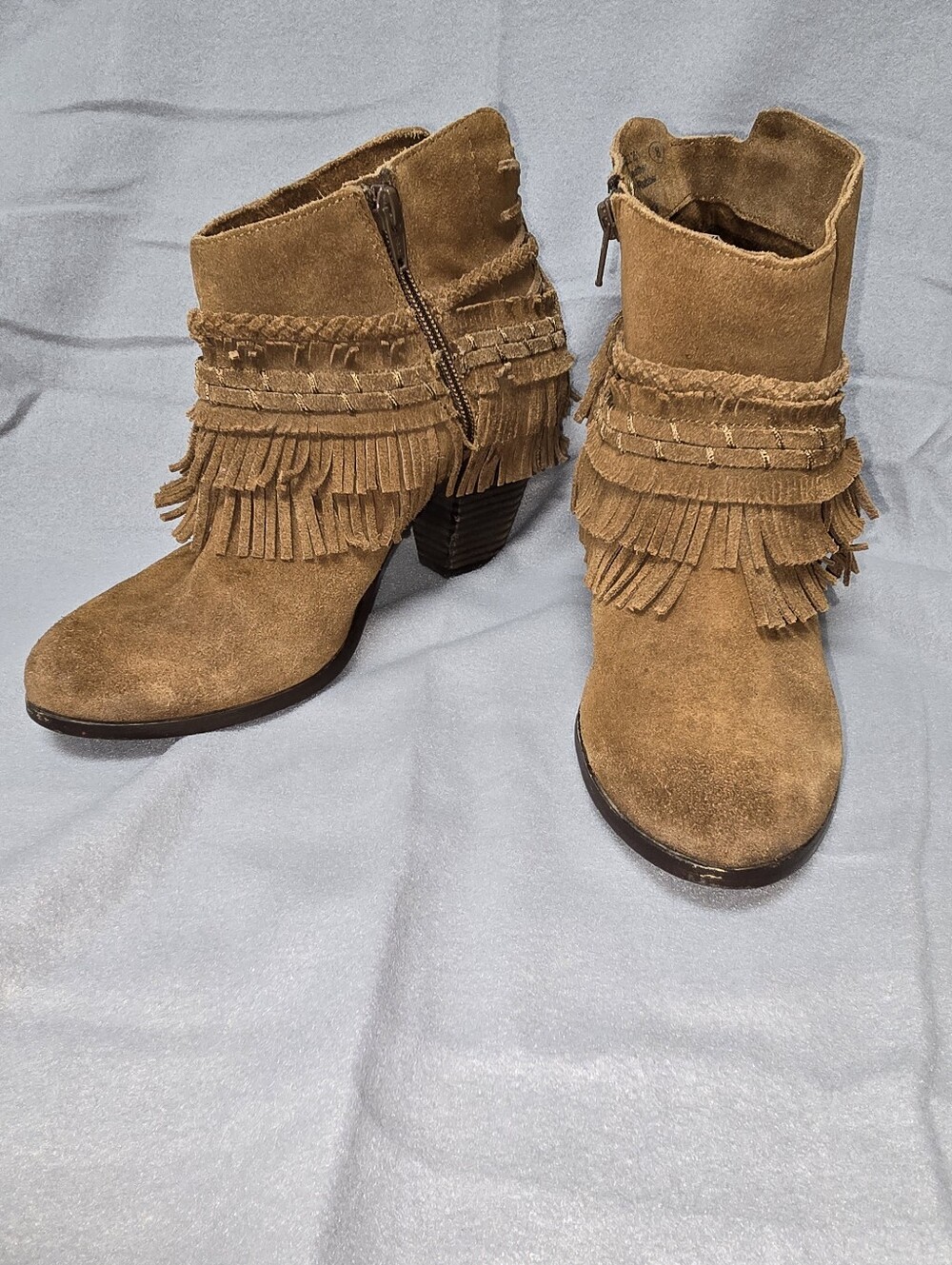 Naughty Monkey In Lyne Fringe Suede Ankle Booties - Tan 8